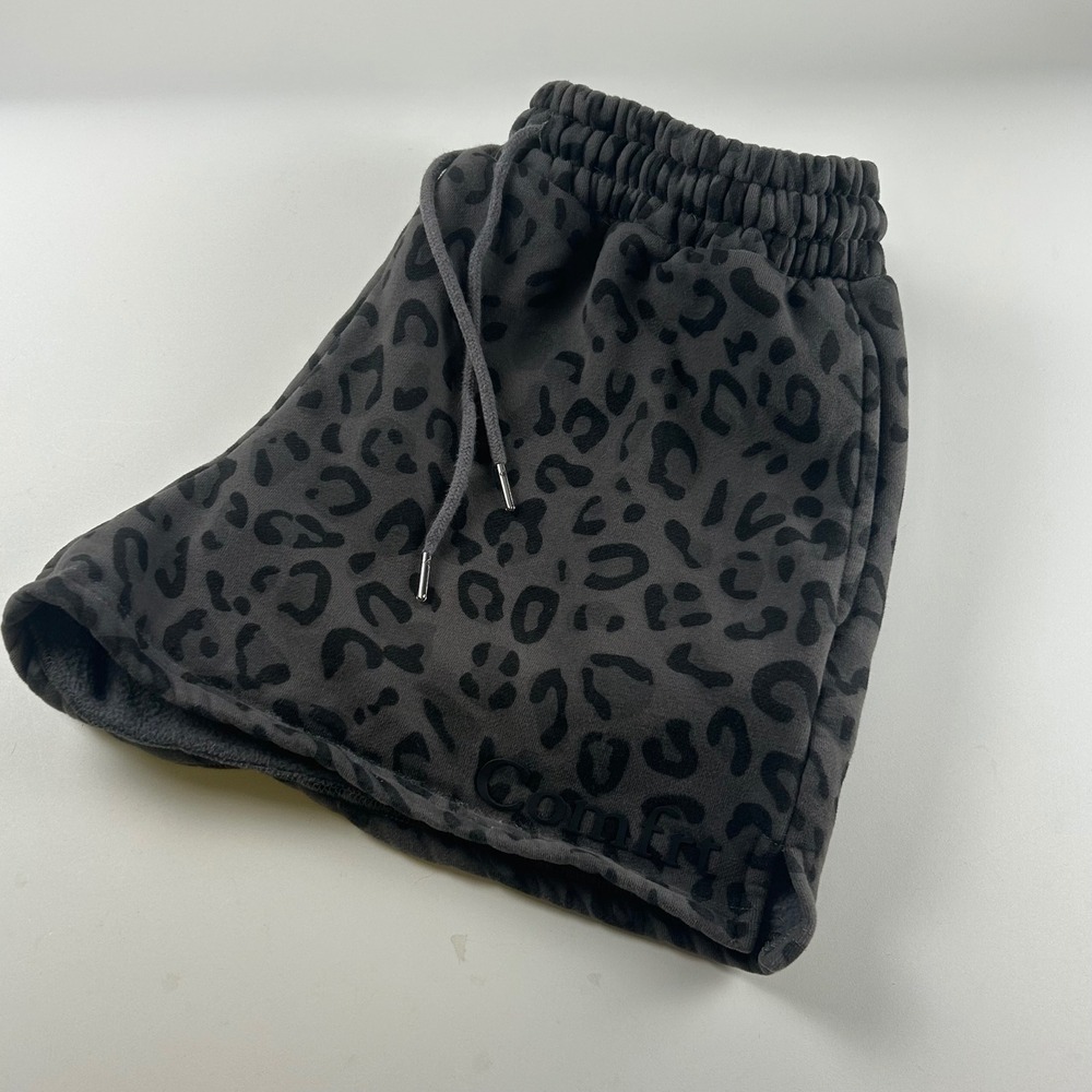 Comfrt WMNS M Leopard Print Sweat Shorts Charcoal Gray Fleece Lounge